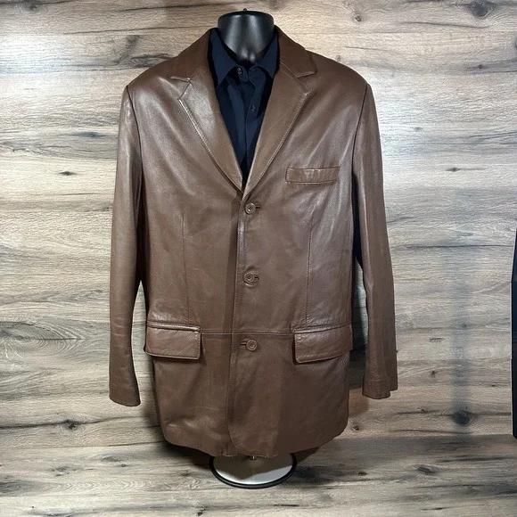 Apt 9 Leather blazer Brown Men's size 42R jacket leather sport coat - Picture 1 of 12
